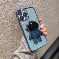 Coque de téléphone portable en TPU avec paillettes et motif astronaute entièrement électroplaqué, avec anneau en plastique de protection d'appareil photo intégré