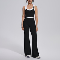 Ensemble de yoga à séchage rapide, couleur contrastée, débardeur, pantalon évasé taille haute, vêtements de fitness et de course