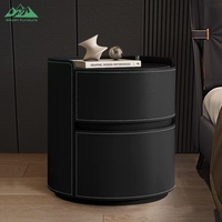 Meja Nakas Silinder Modern Wayon dengan 2 Laci dan Desain Pagar Atas yang Ditinggikan