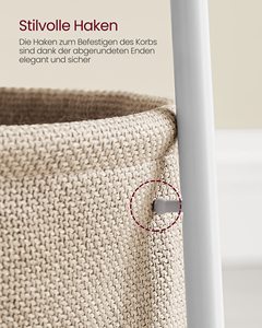SENYU Modern Round Side <b>Table</b> with Storage Basket for Living Room Furniture, Minimalist Design, White Metal Frame and Fabric Bin - Product Image 6