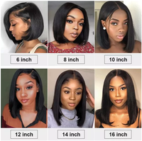 Perruque courte bob ondulée naturelle en cheveux vierges brésiliens sans colle pour femmes, avec frontale en dentelle colorée