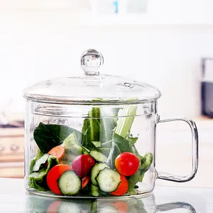 China Supplier 1200 ml Clear Borosilicate Glass Soup Pot With Side Glass Handle
