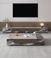 Meubles modernes en MDF en promotion : Ensemble meuble TV et table basse en marbre pour salon, design élégant et abordable