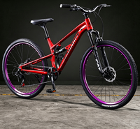 Vélo de montagne à suspension intégrale, cadre en alliage d'aluminium, frein à disque mécanique, fourche à ressort, 24/26/27,5 pouces