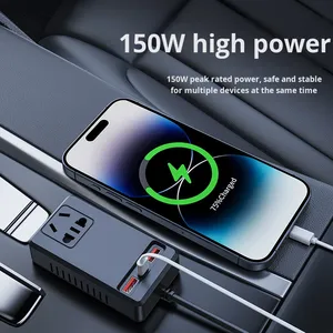 Chargeur d'alimentation universel <span class=keywords><strong>pour</strong></span> allume-cigare de voiture 24V 12V, ports <span class=keywords><strong>USB</strong></span> Type-C, onduleur intelligent 150W <span class=keywords><strong>pour</strong></span> camions, voitures, motos - Product Image 2