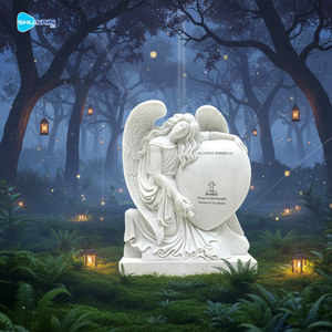 Статуя ангела на коленях с сердцем, мемориальный памятник из белого мрамора, скульптура для надгробия - Product Image 4