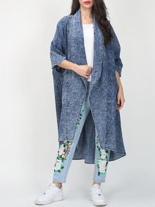 Bettergirl Cardigan Denim Trench Coat para mujer <span class=keywords><strong>Chaqueta</strong></span> suelta de <span class=keywords><strong>manga</strong></span> de murciélago con solapa de moda para mujer - Product Image 3