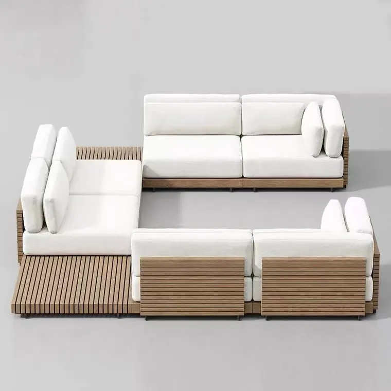 Tolles modernes großes Sofa mit Kissen Teakholz rahmen Gartenmöbel Garten Set