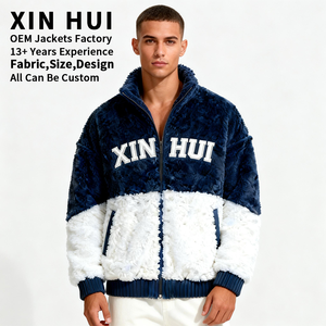 Chaqueta de Forro Polar Sherpa para Hombre, con Cierre de Cremallera, Diseño de Bloques de Color en Contraste, con Logotipo Personalizado, de Piel Sintética Gruesa y Afelpada, para Invierno, Estilo Urbano - Product Image 2