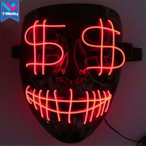 Navidad Fiesta de Halloween Máscaras EE. UU. Dólar EL Máscara LED Brillante Intermitente PVC Plástico 10 Colores Mueca ligera Diseño sangriento - Product Image 3