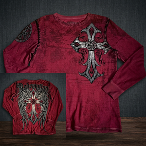 Men's Vintage Angel Crewneck <b>Long</b> <b>Sleeve</b> Digital Printing Cotton Blend Loose Fit <b>T</b>-<b>shirt</b> Pattern Front Logo Rushx Activewear - Product Image 3