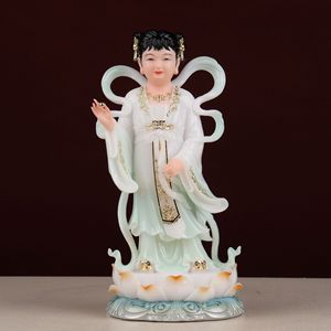 Statues de Bouddha Guanyin Doré de Bonne Fortune avec des acolytes masculins et féminins pour la vénération à domicile - Product Image 2