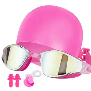 Cheap silicone swimming cap and googles set