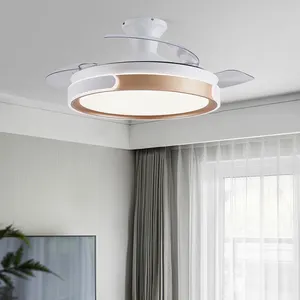 High Speed Dimmable Living Room Remote Light Modern Fan White Retractable Ceiling Fan With Led Light