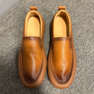 Mocasines de Cuero Genuino para Hombre, Zapatos Casuales con Suela Gruesa, Cómodos, Color Marrón y Negro, Tacón Medio de 3-5 cm, Color Sólido - Product Image 2