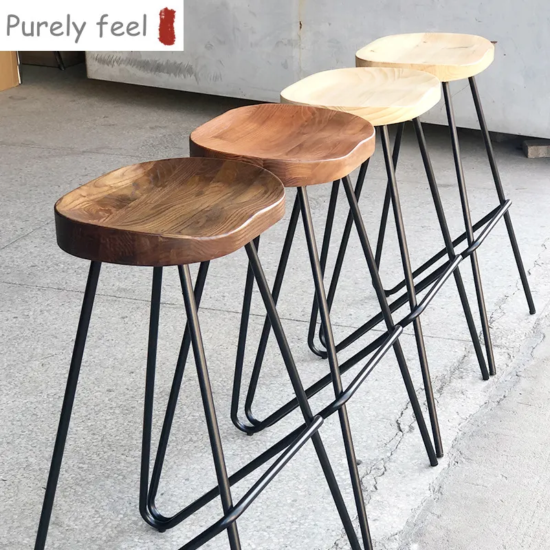 PurelyFeel fabbrica Design industriale struttura in metallo sgabello alto in legno per cucina ristorante e sedie da bar