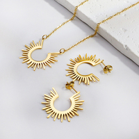 Ensemble Collier et Boucles d'Oreilles en Acier Inoxydable Doré Motif Rayons de Soleil, Bijoux Géométriques Étoile et Croissant pour Femme, Vente en Gros, Personnalisation OEM