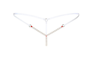 Tanga sexy de mujer más vendida con entrepierna abierta, cadenas de cuentas, tiro bajo, lencería de nailon teñido liso con perlas y bolas. - Product Image 4