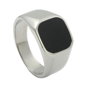 Men's Geometric Titanium Steel <b>Ring</b> <b>Silver</b> Black Epoxy Square Retro Punk Style Jewelry Gift 24064 - Product Image 5