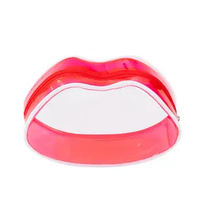 Tas Kecantikan Kosmetik Berbentuk Bibir Merah Kustom Kantung Makeup Pvc Bening Tas Make Up Transparan Clutch Wanita