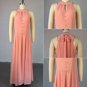 Gaun Musim Panas Desain Terbaru HK72524 untuk Wanita, Gaun Pesta Panjang Elegan Tanpa Lengan Model Halter, Gaun Formal Wanita Warna Pink - Product Image 5