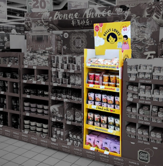 Apache Customized Factory Product Display Rack Paper Display Shelf Corrugated Hook PVC Cardboard Display Stand Candy Snack Store