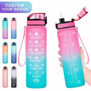 New 1000ML <b>Large</b> Capacity Plastic Sports Water Bottles Gradient Color Water Bottle with Scale Straw Outdoor Sports Water <b>Cup</b> - Product Image 1