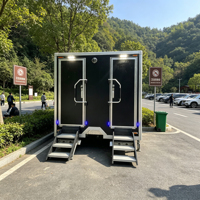 Toilettes mobiles pour deux utilisateurs avec douche, à panneaux rivetés en aluminium, bande lumineuse brillante, pour service nocturne