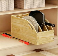 Organisateur de placard coulissant en bois à fermeture amortie, support multi-compartiments pour casseroles et poêles, étagère de rangement de cuisine - Vente chaude