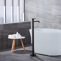 Grifo de suelo negro de cobre puro con válvula cerámica para lavabo, bañera, ducha vertical y bañera de madera, con agua fría y caliente, de montaje en borde.