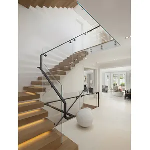 Escalier en acier à la mode, Design moderne, escalier en marbre blanc, Beige, Blh-7