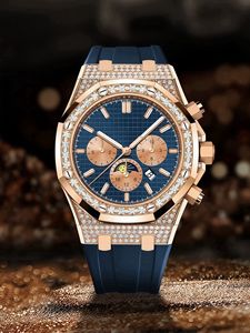 44mm sang trọng Tự động đồng hồ cơ khí sáng không thấm nước Kim Cương Trường hợp Miyota mặt trăng giai đoạn ánh sáng phong cách sang trọng da ban nhạc khóa - Product Image 2