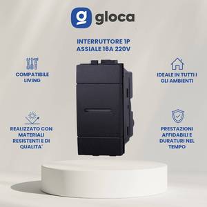 Interrupteur mural axial Gloca 1P 16A 220V IP20 en plastique, 1 voie, installation facile, compatible avec la série Living - Product Image 2