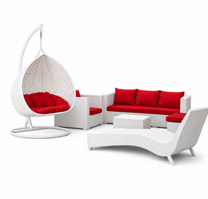 White <b>Rattan</b> Outdoor Lounge Set with Red Cushions Contemporary Garden Furniture for Patio Poolside Use - Product Image 1