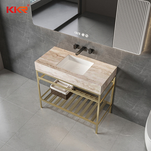 Mueble de Baño Moderno de Superficie Sólida Acrílica con <span class=keywords><strong>Base</strong></span> de Lavabo de Acero Inoxidable <span class=keywords><strong>para</strong></span> Hotel, Mueble de Baño con Lavabo de Piedra - Product Image 2