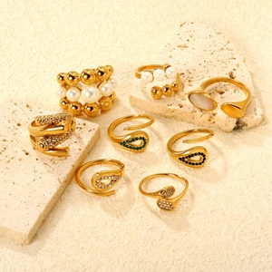 Vintage 18K Gold Plated Stainless Steel Resizable Open <b>Rings</b> Jewelry Women Wedding Engagement Chunky Beads Diamond <b>Pearl</b> <b>Rings</b> - Product Image 1