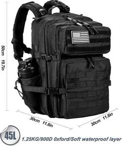 Mochila Táctica de Mezclilla para Hombre y Mujer, 45L, Estilo Militar, para 3 Días, con Sistema Molle, Color Negro - Product Image 2