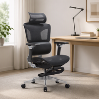Chaise inclinable de bureau pour salles de repos avec siège en maille, accoudoirs en PU 6D, support lombaire réglable et repose-jambes extensible