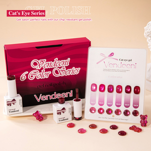 Vendeeni 6 couleurs Fuchsia Perles de verre Cat Eye Gel <span class=keywords><strong>Vernis</strong></span> à ongles Collection TPO HEMA FREE OEM Magnétique Moonlight Cat Eye Gel Polish - Product Image 6
