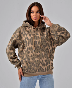 Hot Bán Bán Buôn Xu Hướng Của Phụ Nữ Leopard In Áo Giản Dị Thời Trang Phố Thoải Mái Phù Hợp Dài Tay Áo Dây Kéo Trùm đầu Áo - Product Image 1