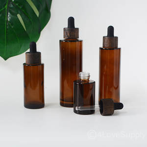 Frascos cuentagotas de vidrio ámbar de hombro plano de 20ml-100ml de alta calidad, juego de suero de aceite esencial, Frascos cuentagotas con tapa de madera de bambú - Product Image 2