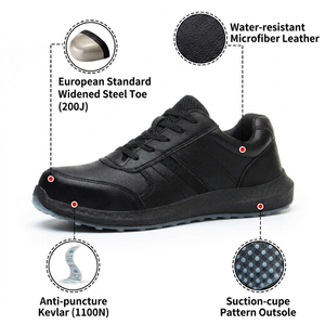 Zapatos de Seguridad con Puntera de Acero Ancha, Estándar Europeo, de Microfibra y Cuero, con Protección Anti-aplastamiento 200J y Anti-pinchazos 1100N, Suela de Kevlar para Construcción - Product Image 3