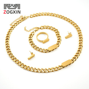 ZOGXIN Stainless Steel Cuban Chain Jewelry <b>Set</b> Gold Color Necklace <b>Bracelet</b> Earrings Fashion Party Wear - Product Image 1
