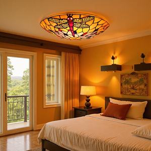 Lámpara de Vitral Estilo Europeo con Libélula para Dormitorio, Sala de Estar, Bar, Venta Directa de Fábrica, Lámpara Decorativa de Techo - Product Image 4