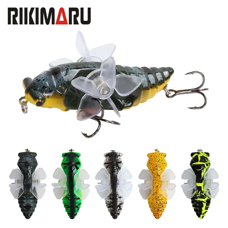 Rikimaru Cicada2プロペラ3Dローリングウィッパーフィッシングルアーロータリーウィングハードベイト7.5cm