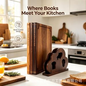 Solid Wood Book Shaped Cutting Board <b>Set</b> With Base Multifunctional For Kitchen Use Rectangle Pine Material - Product Image 4