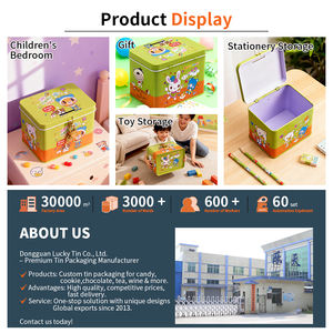 공장 사용자 정의 양철 오픈 머니 박스 직사각형 금속 동전 보관 용기 힌지 키즈 자물쇠 주석 돼지 저금통 - Product Image 3