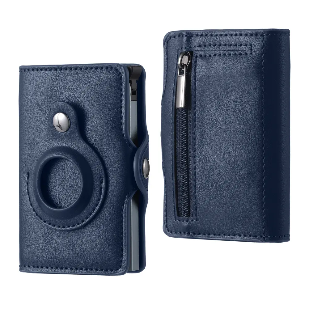 Luxury Smart Mini Slim Minimalist Trifold Crazy Horse Pu Leather Airtag Money Clip Rfid Bank Card Holder Wallet With Zipper Coin