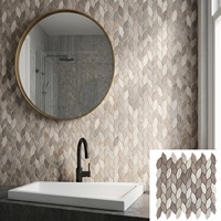 Mosaïque de pierres naturelles en forme de feuille de hêtre pour salle de bain, cuisine, restaurant, mur, impression jet d'encre