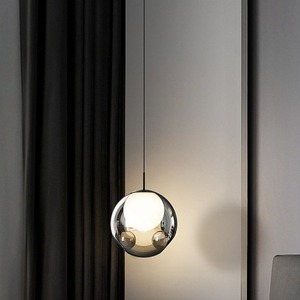 Luce a sospensione in vetro semplice stile italiano lampada a sospensione per occhi piccola lampada a sospensione in vetro grigio fumo - Product Image 3